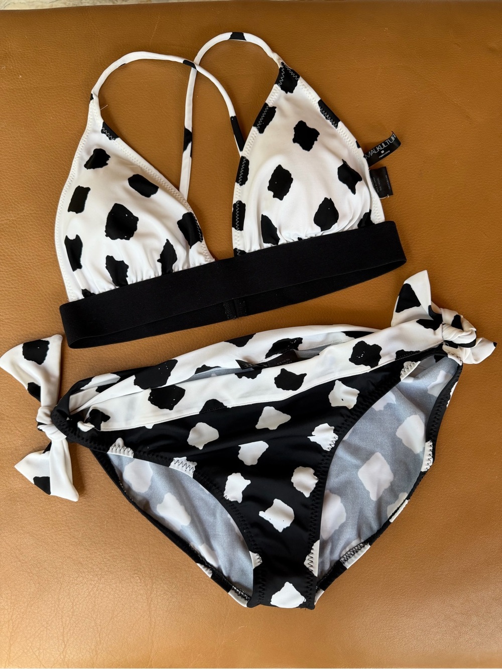 Norma Kamali Black & White Spot Tie-Side Women's Bikini.